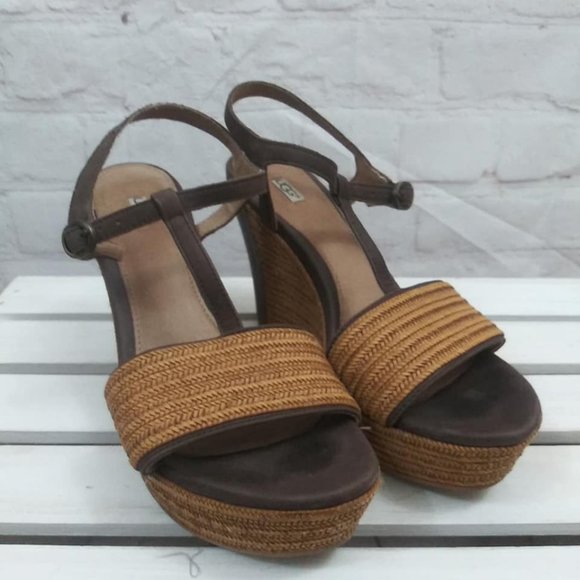 Ugg Fitchie Platform Leather Sandals Brown Sz 7.5 - Picture 3 of 8